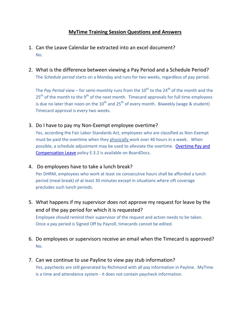 Mytime Training Session Questions And Answers