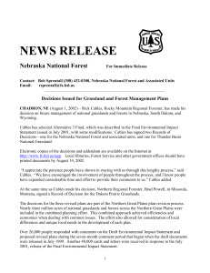 NEWS RELEASE  Nebraska National Forest