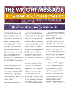 THE WRIGHT MESSAGE DEPARTMENT 2014–2015 Dear Department Alumni and Friends,