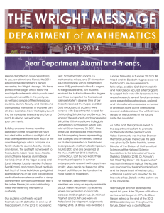 THE WRIGHT MESSAGE DEPARTMENT 2013-2014 Dear Department Alumni and Friends,