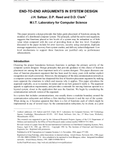END-TO-END ARGUMENTS IN SYSTEM DESIGN M.I.T. Laboratory for Computer Science
