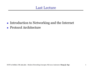 Last Lecture Introduction to Networking and the Internet Protocol Architecture  
