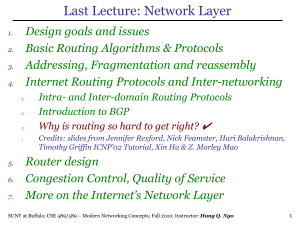 Last Lecture: Network Layer