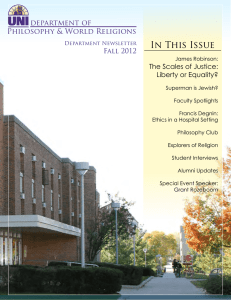 In This Issue department of Philosophy &amp; World Religions Fall 2012