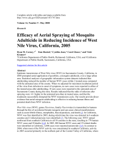 Efficacy of Aerial Spraying of Mosquito Nile Virus, California, 2005