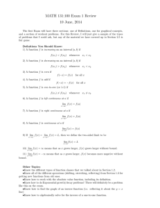 MATH 131:100 Exam 1 Review 10 June, 2014