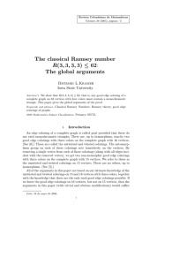 The classical Ramsey number The global arguments R Richard L.Kramer