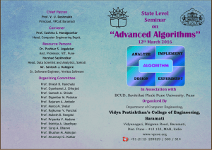 ‘‘Advanced Algorithms’’  State Level Seminar