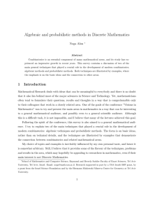 Algebraic and probabilistic methods in Discrete Mathematics Noga Alon