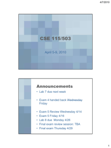 CSE 115/503 Announcements April 5-9, 2010