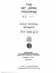 THE MIT JAPAN PROGRAM Science, Technology,