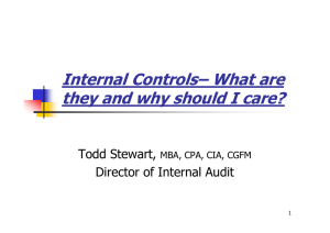 Internal Controls– What are they and why should I care? Todd Stewart,