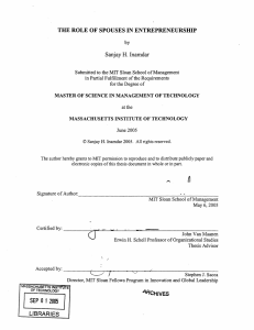 THE ROLE OF SPOUSES IN ENTREPRENEURSHIP Sanjay H. Inamdar