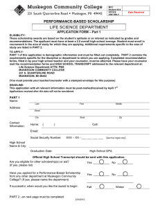 LIFE SCIENCE DEPARTMENT PERFORMANCE-BASED SCHOLARSHIP  APPLICATION FORM – Part 1