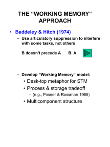 THE “WORKING MEMORY” APPROACH Baddeley &amp; Hitch (1974) • Desk-top metaphor for STM