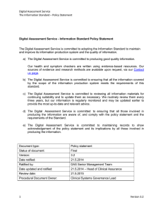Digital Assessment Service The Information Standard – Policy Statement