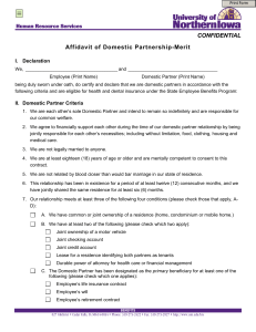 CONFIDENTIAL Affidavit of Domestic Partnership-Merit I.  Declaration
