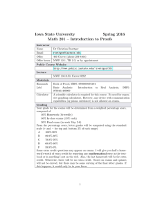 Iowa State University Spring 2016 Math 201 – Introduction to Proofs