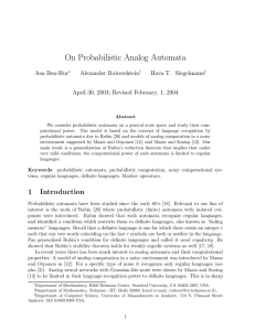 On Probabilistic Analog Automata Asa Ben-Hur Alexander Roitershtein Hava T. Siegelmann