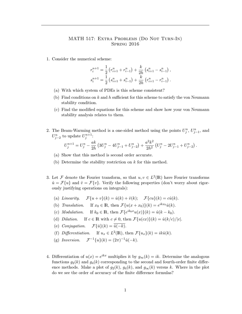 Math 517 Extra Problems Do Not Turn In Spring 2016