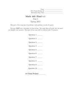 Math 165: Final v.1 Part I Spring 2013