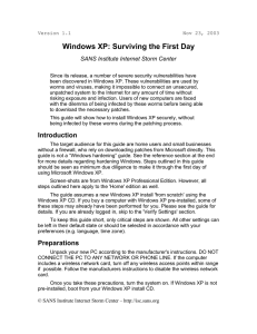 Windows XP: Surviving the First Day SANS Institute Internet Storm Center
