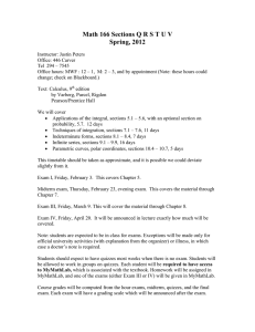 Math 166 Sections Q R S T U V Spring, 2012