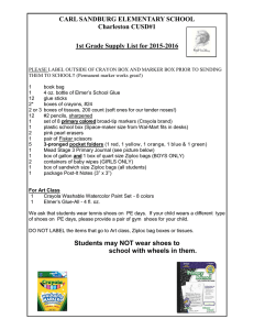 CARL SANDBURG ELEMENTARY SCHOOL Charleston CUSD#1 1st Grade Supply List for 2015-2016
