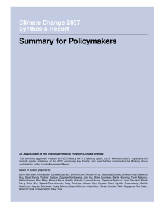 Summary for Policymakers Climate Change 2007: Synthesis Report