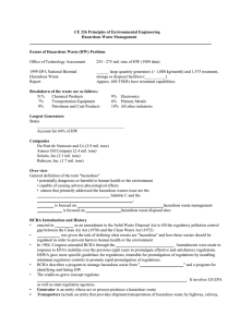 CE 326 Principles of Environmental Engineering Hazardous Waste Management