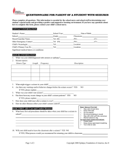 QUESTIONNAIRE FOR PARENT OF A STUDENT WITH SEIZURES