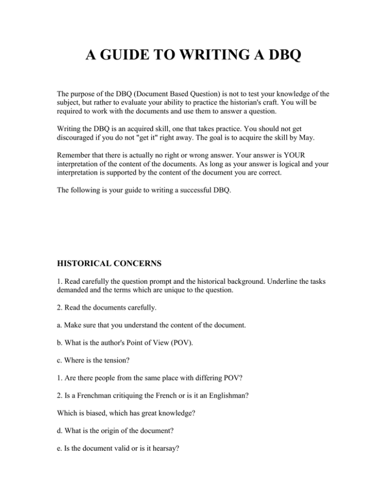 A GUIDE TO WRITING A DBQ