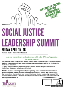 SOCIAL JUSTICE LEADERSHIP SUMMIT FRIDAY APRIL 15 - 16 L