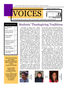 VOICES Students’ Thanksgiving Traditions Promoting Diversity in the University Community and Beyond...
