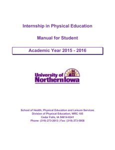 Internship in Physical Education  Manual for Student Academic Year 2015 - 2016