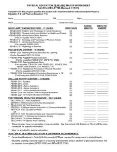 PHYSICAL EDUCATION TEACHING MAJOR WORKSHEET Fall 2014 OR LATER (Revised 1/15/15)
