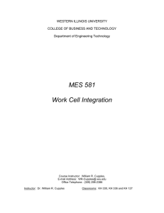MES 581  Work Cell Integration WESTERN ILLINOIS UNIVERSITY