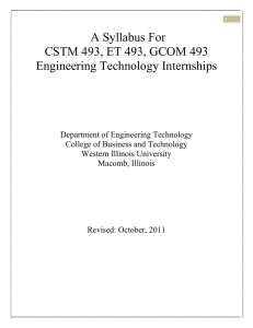 A Syllabus For CSTM 493, ET 493, GCOM 493 Engineering Technology Internships