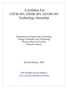 A Syllabus For CSTM 493, ENGR 493, GCOM 493 Technology Internship