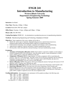 ENGR 241 Introduction to Manufacturing  Western Illinois University