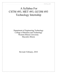 A Syllabus For CSTM 493, MET 493, GCOM 493 Technology Internship