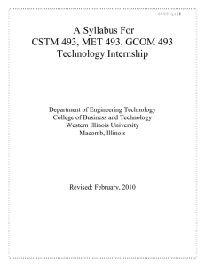 A Syllabus For CSTM 493, MET 493, GCOM 493 Technology Internship