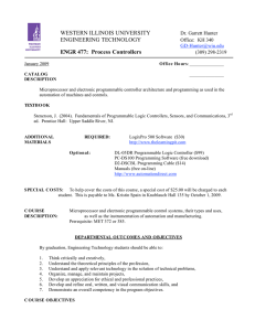 WESTERN ILLINOIS UNIVERSITY ENGINEERING TECHNOLOGY ENGR 477:  Process Controllers