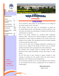 E-Newsletter FOREWORD Vidya Pratishthan’s College of Engineering, Baramati