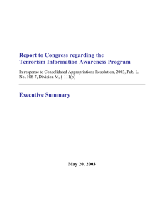 Report to Congress regarding the Terrorism Information Awareness Program  Executive Summary