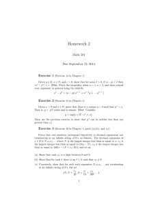 Homework 2 Math 501 Due September 12, 2014 Exercise 1
