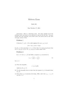 Midterm Exam Math 501 Due October 17, 2014