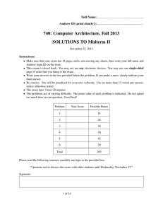 740: Computer Architecture, Fall 2013 SOLUTIONS TO Midterm II Full Name: