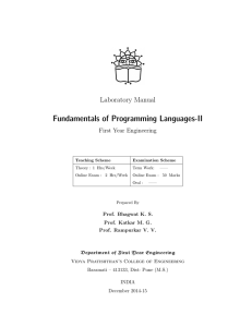 Fundamentals of Programming Languages-II Laboratory Manual First Year Engineering