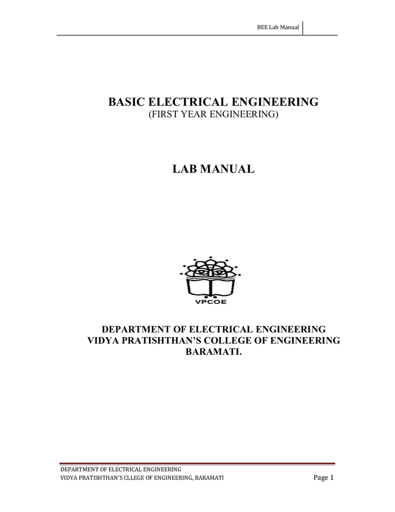 Basic Electrical Engineering Lab Manual First Year Engineering